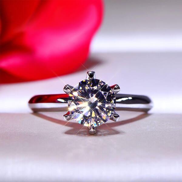 Classic Round Solitaire Engagement Ring - Created White Sapphire - Sterling Silver