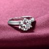 Classic Round Solitaire Engagement Ring - Created White Sapphire - Sterling Silver