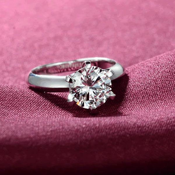 Classic Round Solitaire Engagement Ring - Created White Sapphire - Sterling Silver