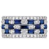 Baguette Blue Sapphire Half Eternity Anniversary Ring - Sterling Silver