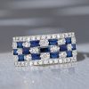 Baguette Blue Sapphire Half Eternity Anniversary Ring - Sterling Silver