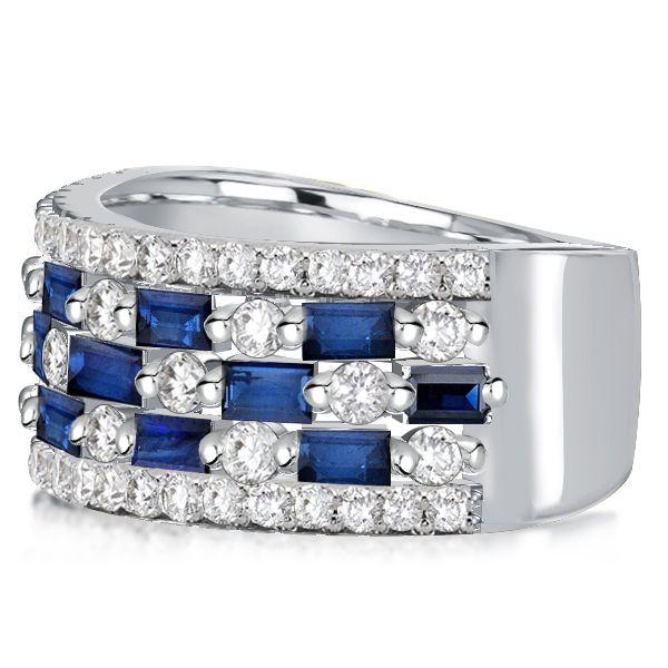 Baguette Blue Sapphire Half Eternity Anniversary Ring - Sterling Silver