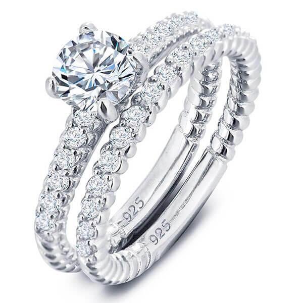 Eternal White Sapphire Vintage Bridal Set - 925 Sterling Silver