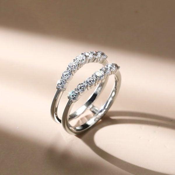 Shared Prong Wedding Ring Enhancer Guard Band, 0.49 CT. TW. Sterling Silver
