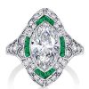 Art Deco Marquise Cut Sterling Silver Milgrain Halo Engagement Ring - 1.50 CT