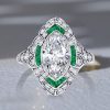 Art Deco Marquise Cut Sterling Silver Milgrain Halo Engagement Ring - 1.50 CT