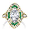 Art Deco Marquise Cut Sterling Silver Milgrain Halo Engagement Ring - 1.50 CT