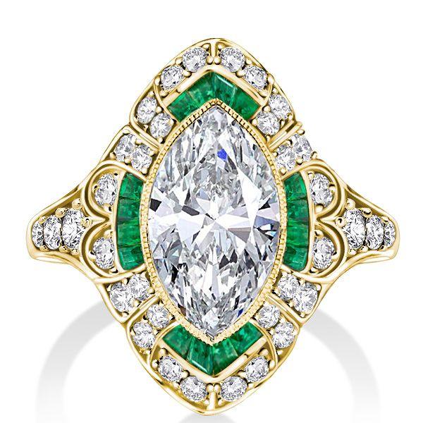 Art Deco Marquise Cut Sterling Silver Milgrain Halo Engagement Ring - 1.50 CT