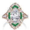 Art Deco Marquise Cut Sterling Silver Milgrain Halo Engagement Ring - 1.50 CT