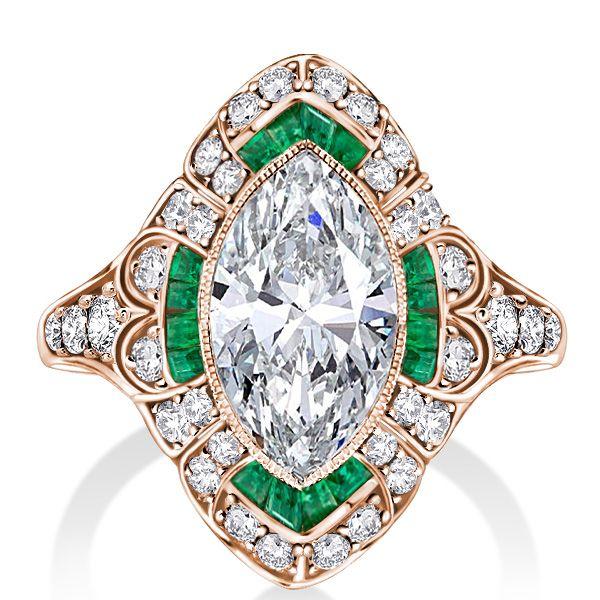 Art Deco Marquise Cut Sterling Silver Milgrain Halo Engagement Ring - 1.50 CT
