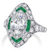 Art Deco Marquise Cut Sterling Silver Milgrain Halo Engagement Ring - 1.50 CT