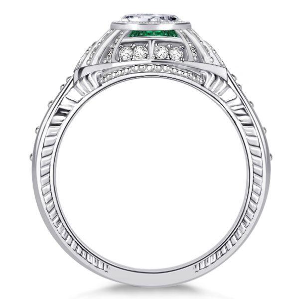 Art Deco Marquise Cut Sterling Silver Milgrain Halo Engagement Ring - 1.50 CT