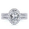Halo Oval White Sapphire 3-Piece Wedding Set in Sterling Silver
