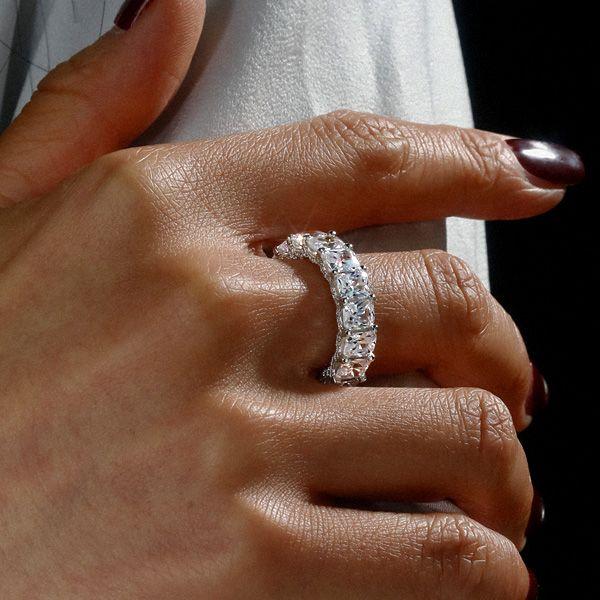 Cushion Cut White Sapphire Eternity Wedding Band in Sterling Silver