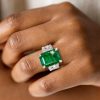3PC Emerald Cut Emerald Green Engagement Ring Wedding Set in 925 Sterling Silver