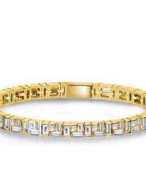 18K Gold Plated Sterling Silver Baguette Cut Tennis Bracelet (23.5 CT. TW.)