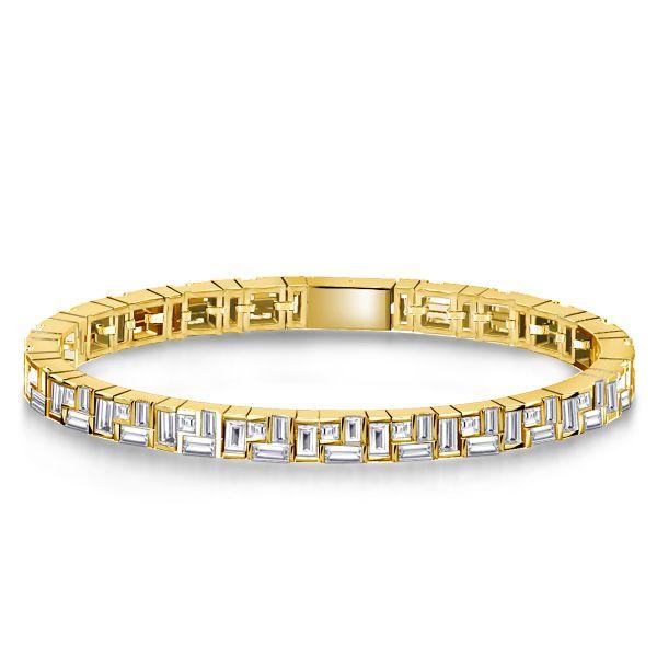 18K Gold Plated Sterling Silver Baguette Cut Tennis Bracelet (23.5 CT. TW.)