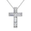 Baguette Cut Cross Pendant Necklace - Sterling Silver Bezel Setting - Available Lengths
