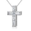 Baguette Cut Cross Pendant Necklace - Sterling Silver Bezel Setting - Available Lengths