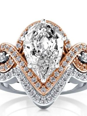Two-Tone Sterling Silver Bridal Set with Two-Tone Silk Ribbon Knot Created White Sapphire