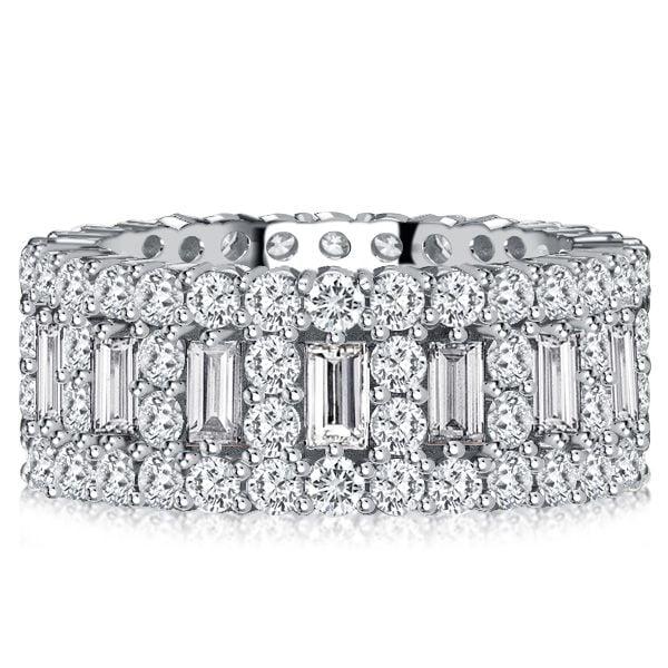 9.15MM Multi-Row Cubic Baguette Cut Eternity Wedding Band Ring in 925 Sterling Silver