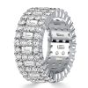 9.15MM Multi-Row Cubic Baguette Cut Eternity Wedding Band Ring in 925 Sterling Silver