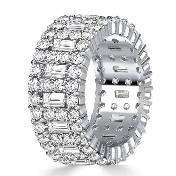 9.15MM Multi-Row Cubic Baguette Cut Eternity Wedding Band Ring in 925 Sterling Silver