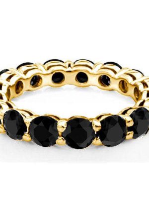 Golden Black Cubic Zirconia Eternity Wedding Band for Women - 18K Gold Plated Sterling Silver