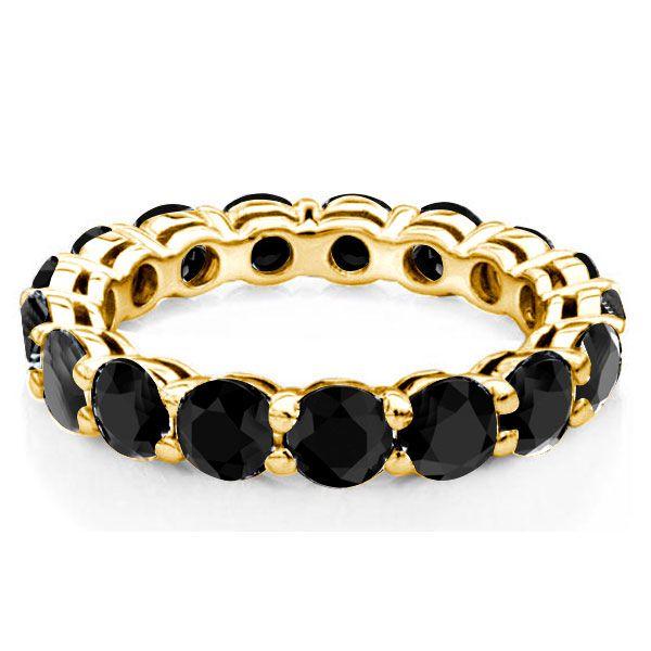 Golden Black Cubic Zirconia Eternity Wedding Band for Women - 18K Gold Plated Sterling Silver