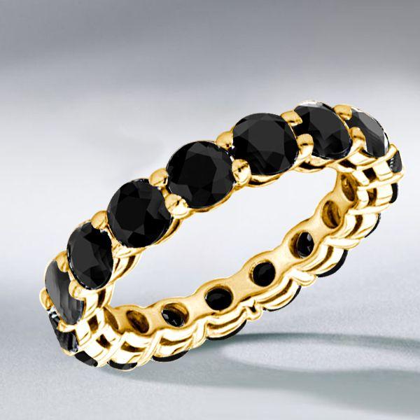 Golden Black Cubic Zirconia Eternity Wedding Band for Women - 18K Gold Plated Sterling Silver