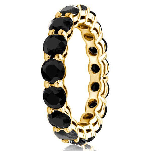 Golden Black Cubic Zirconia Eternity Wedding Band for Women - 18K Gold Plated Sterling Silver