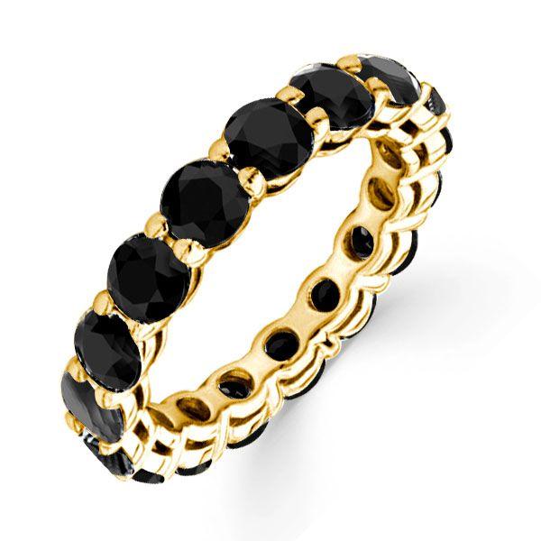 Golden Black Cubic Zirconia Eternity Wedding Band for Women - 18K Gold Plated Sterling Silver