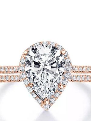 Rose Gold Pear Halo Bridal Set - White Sapphire Engagement Ring