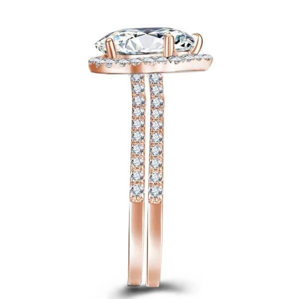 Rose Gold Pear Halo Bridal Set - White Sapphire Engagement Ring