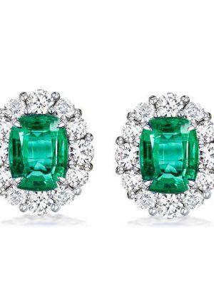 Green Halo Stud Earrings - 925 Sterling Silver, 5.50 CT Center Stone