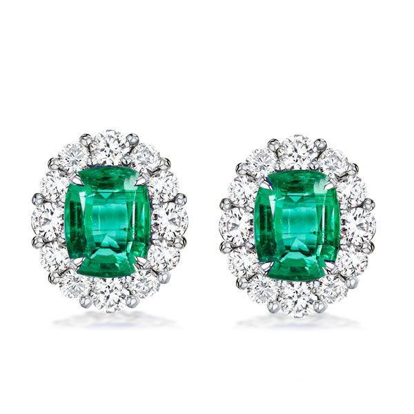 Green Halo Stud Earrings - 925 Sterling Silver, 5.50 CT Center Stone