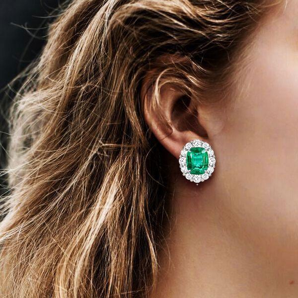 Green Halo Stud Earrings - 925 Sterling Silver, 5.50 CT Center Stone