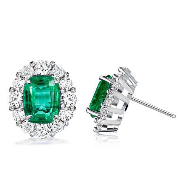 Green Halo Stud Earrings - 925 Sterling Silver, 5.50 CT Center Stone