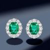 Green Halo Stud Earrings - 925 Sterling Silver, 5.50 CT Center Stone
