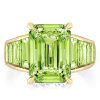 Baguette & Emerald Cut Peridot Engagement Ring - 18K Gold Plated Sterling Silver