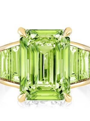 Baguette & Emerald Cut Peridot Engagement Ring - 18K Gold Plated Sterling Silver