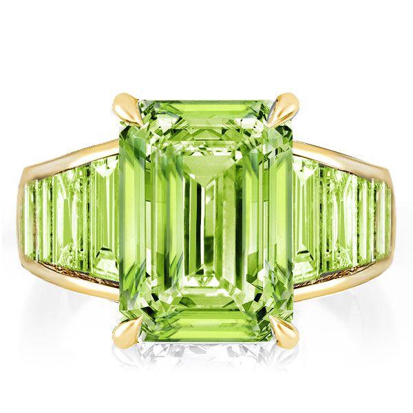 Baguette & Emerald Cut Peridot Engagement Ring - 18K Gold Plated Sterling Silver