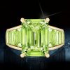 Baguette & Emerald Cut Peridot Engagement Ring - 18K Gold Plated Sterling Silver