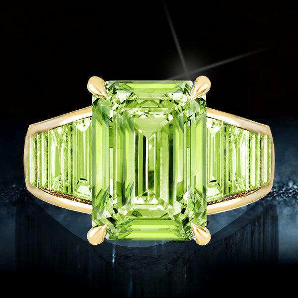 Baguette & Emerald Cut Peridot Engagement Ring - 18K Gold Plated Sterling Silver