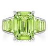 Baguette & Emerald Cut Peridot Engagement Ring - 18K Gold Plated Sterling Silver