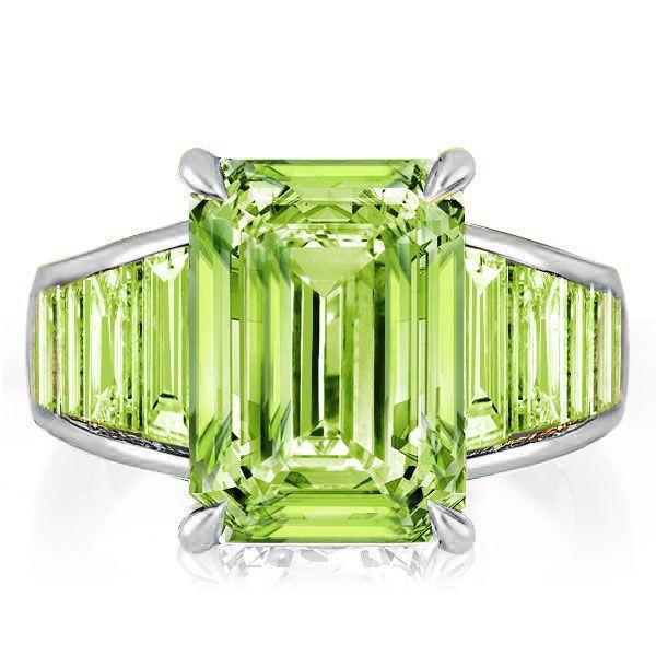 Baguette & Emerald Cut Peridot Engagement Ring - 18K Gold Plated Sterling Silver