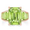 Baguette & Emerald Cut Peridot Engagement Ring - 18K Gold Plated Sterling Silver