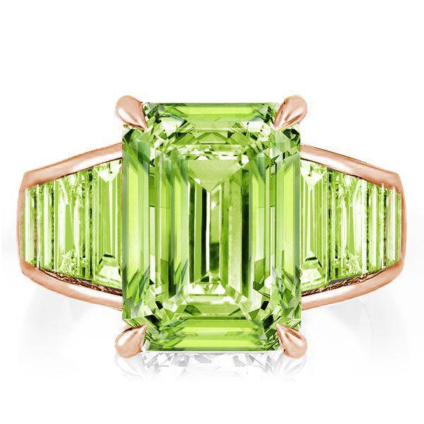Baguette & Emerald Cut Peridot Engagement Ring - 18K Gold Plated Sterling Silver