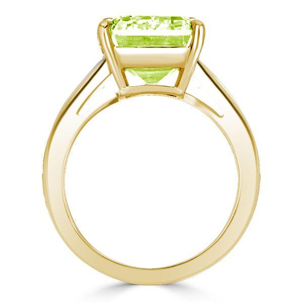 Baguette & Emerald Cut Peridot Engagement Ring - 18K Gold Plated Sterling Silver