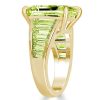 Baguette & Emerald Cut Peridot Engagement Ring - 18K Gold Plated Sterling Silver